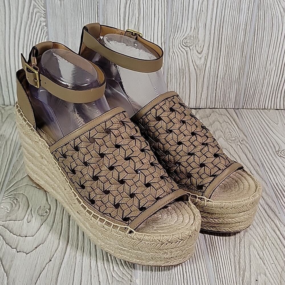 Tory Burch Basketweave Espadrille Wedge Leather Sandals Womens 10.5 NEW - Picture 9 of 15